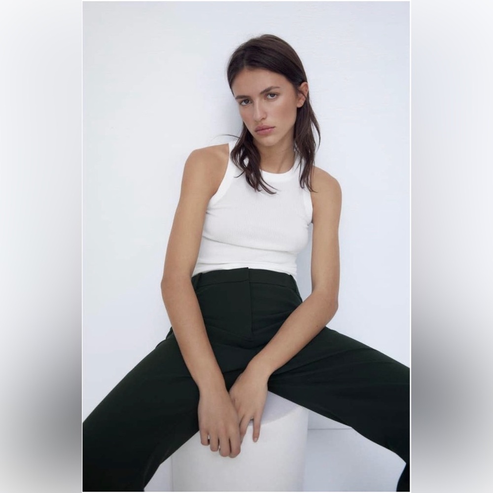 ZARA‎ Collection Women’s Ribbed White Fitted Layering Tank Top Size L